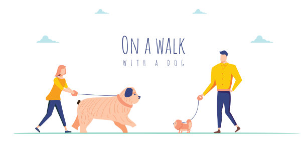 矢量插图与人在散步与狗。在Web项目和应用程序中使用。可爱的狗狗角色图片下载