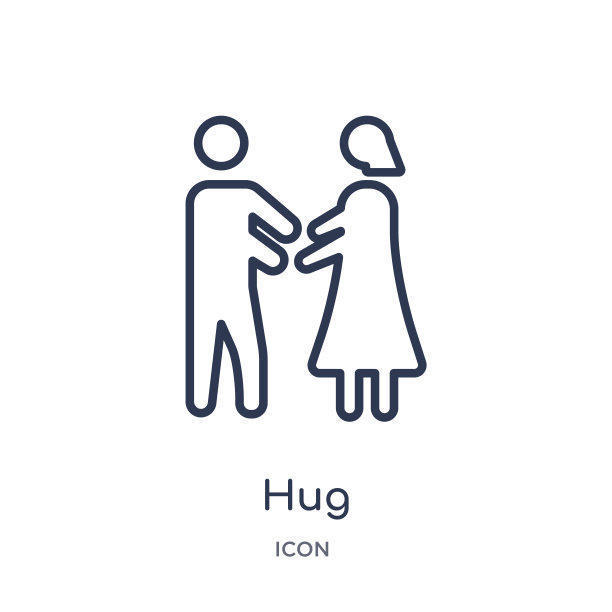 线性拥抱图标从生日聚会大纲收集。细线拥抱矢量隔离在白色背景上。拥抱潮流插画图片下载