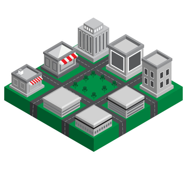 现代建筑与景观的三维智能等距城市图片下载