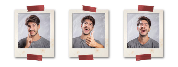 年轻的络腮胡男子拍立得三连拍图片下载