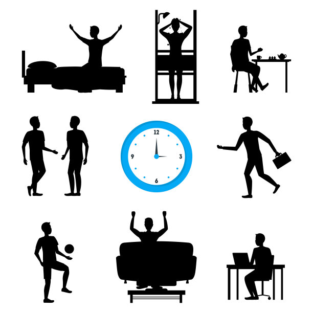 卡通黑色剪影日常人物矢量图图片下载