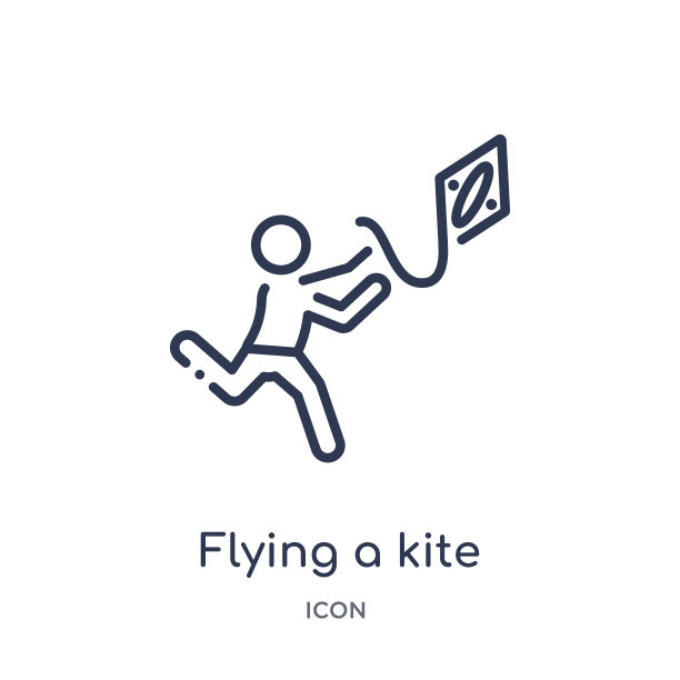 线性放风筝图标从活动和爱好大纲收集。细线风筝飞行矢量孤立在白色背景。放风筝的潮流插图图片下载