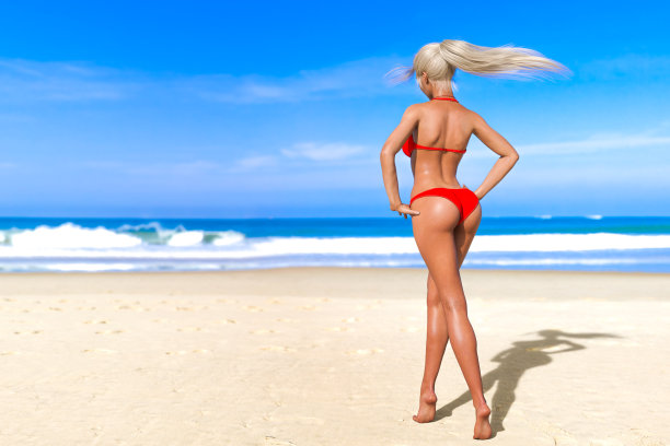 沙滩上的女人泳装。图片下载