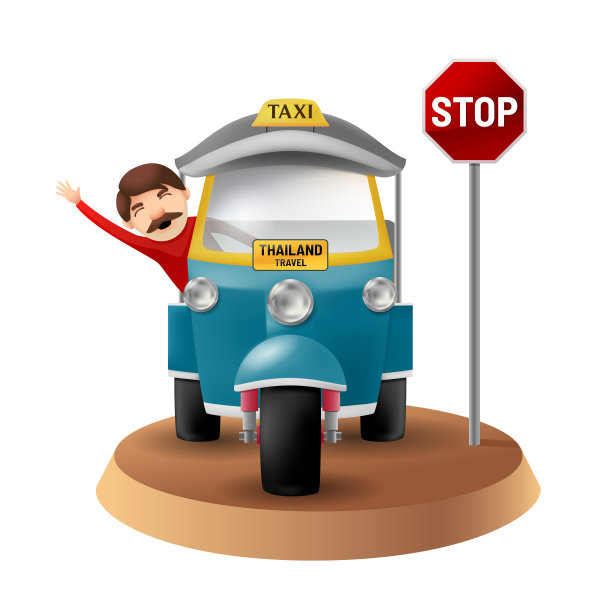 一个男人在嘟嘟车上微笑。图片下载