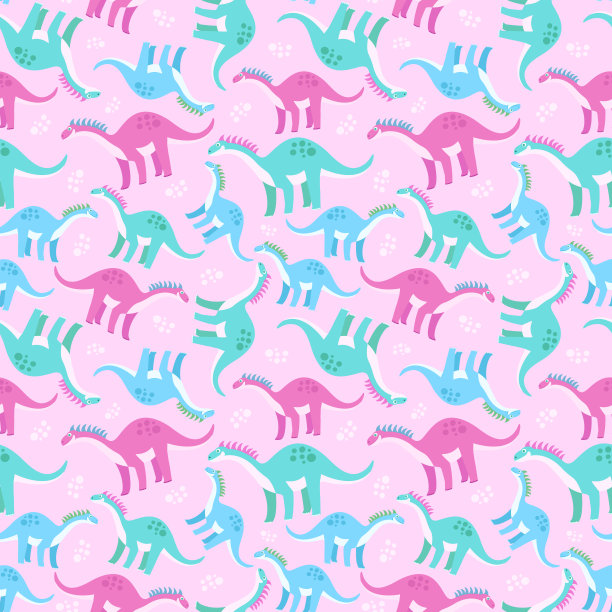 可爱的彩色无缝图案与恐龙在粉红色的背景。明亮的背景适合孩子。图片下载