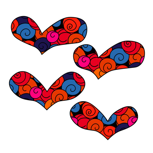 矢量抽象的对象在心形的禅宗涂鸦风格与漩涡。图片下载