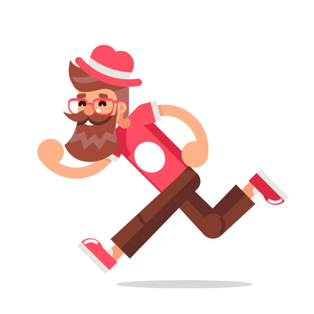 潮人极客时尚品牌戴眼镜帽运行孤立人物平面设计模板矢量插图图片下载