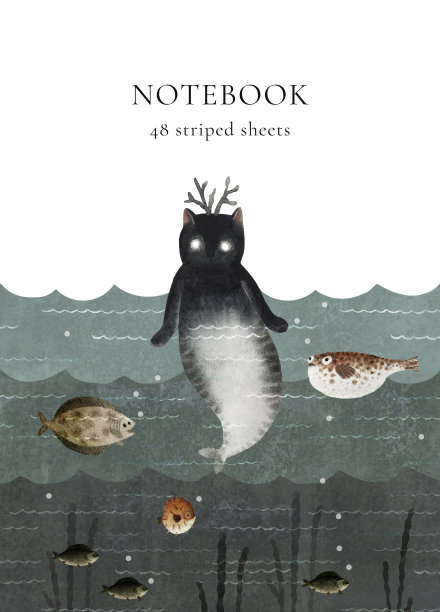 水彩画猫美人鱼和海图片下载