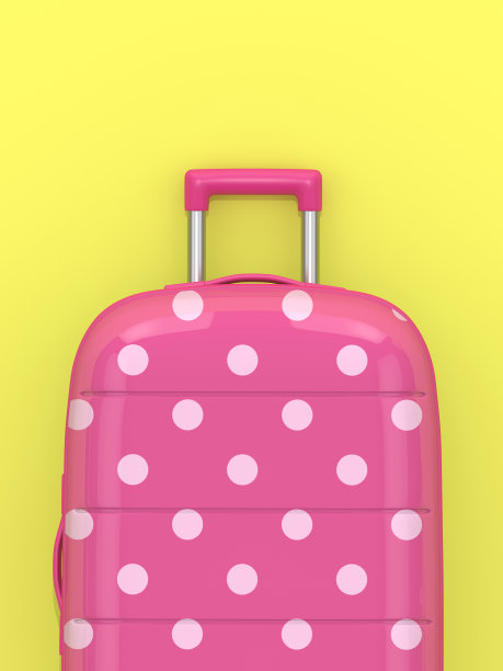 黄色背景上的粉色手提箱的3d渲染图片下载