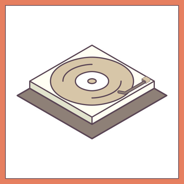 平面设计插图，等距线艺术图标，黑胶唱片和转盘上的白色背景，留声机图标图片下载