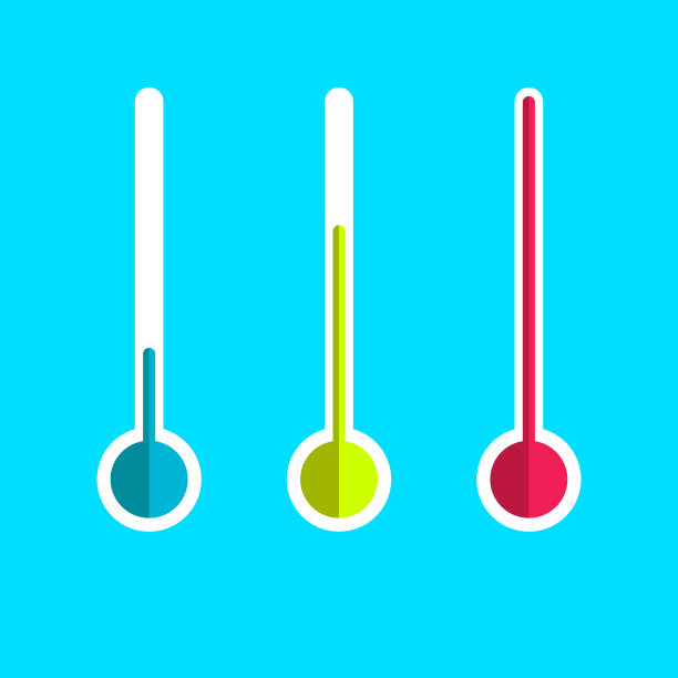 温度计的图标集。向量符号孤立在蓝色背景EPS10图片下载
