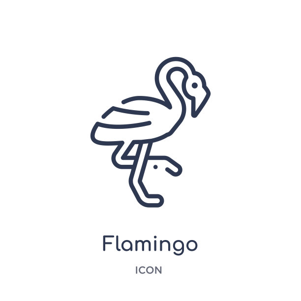 线性火烈鸟图标从动物的轮廓集合。细线火烈鸟图标孤立在白色的背景。火烈鸟时尚插图图片下载