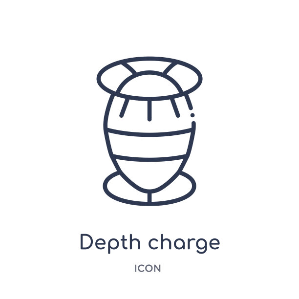 线性深水炸弹图标从陆军和战争大纲收集。白色背景上隔离的细线深度炸弹矢量。深水炸弹潮流插画图片下载