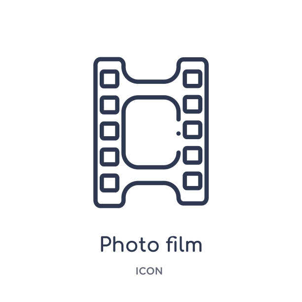 线性照片电影图标从艺术大纲收集。细线照片胶片图标孤立在白色背景上。照片胶片潮流插图图片下载
