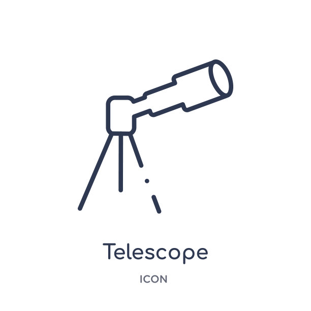 线性望远镜指向上方的图标从天文学大纲收集。细线望远镜指向在白色背景上孤立的矢量。望远镜指向时髦的插图图片下载