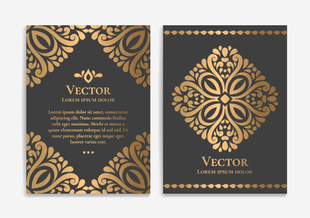 黑色背景上的金色复古贺卡。豪华矢量装饰模板。曼荼罗。非常适合邀请，传单，菜单，小册子，明信片，墙纸，装饰，或任何理想的想法。图片下载