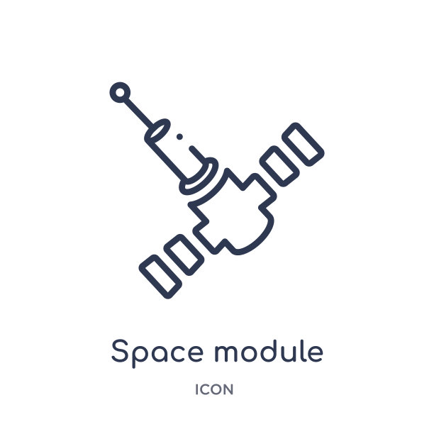 线性空间模块图标从天文学大纲集合。细线空间模块矢量隔离在白色背景上。太空舱潮流插画图片下载