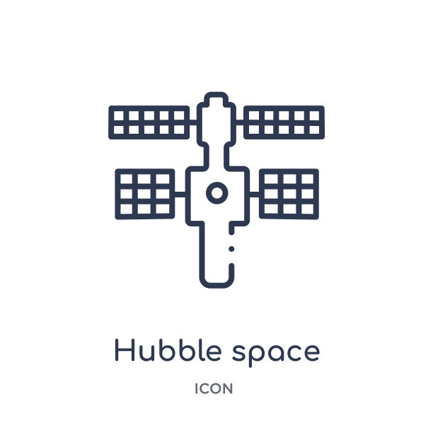 线性哈勃太空望远镜图标从天文学轮廓收集。细线哈勃空间望远镜矢量孤立在白色背景。哈勃太空望远镜的时尚插图图片下载