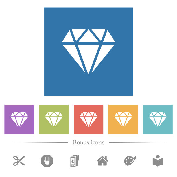 钻石平白色图标在方形背景图片下载