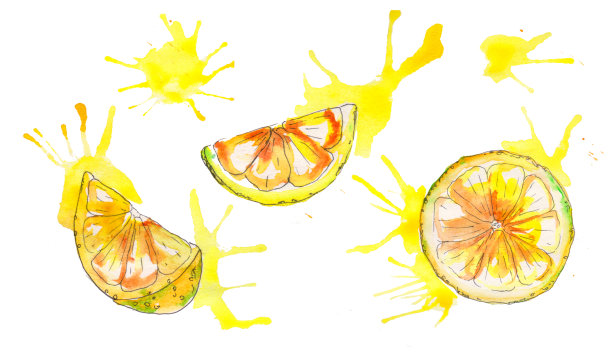 水彩手绘柠檬汁孤立的白色背景图片下载