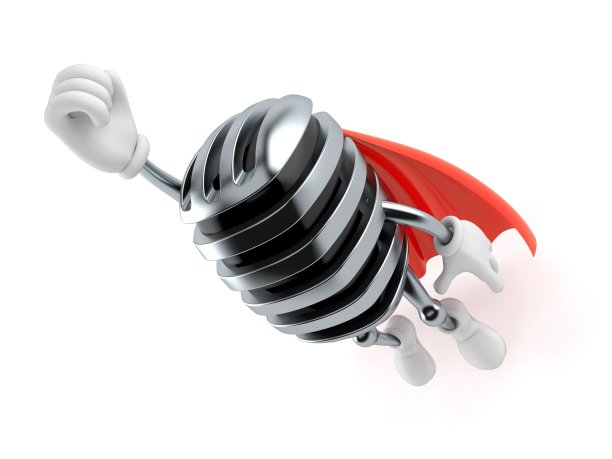 麦克风人物飞行与英雄斗篷图片下载