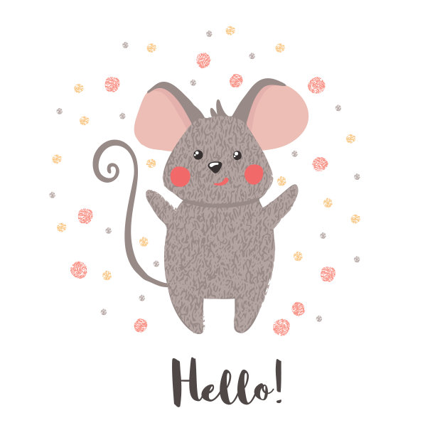 贺卡与可爱的鼠标手绘风格。图片下载