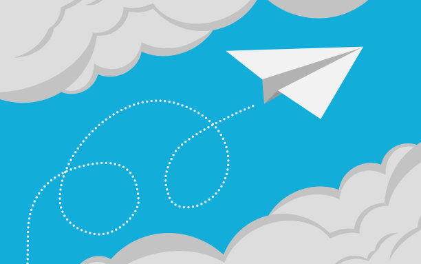 白色的纸飞机在蓝天上飞行图片下载