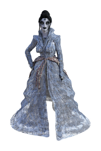 一个僵尸女人穿着飘逸的薄纱裙子在白色的背景上的插图。图片下载