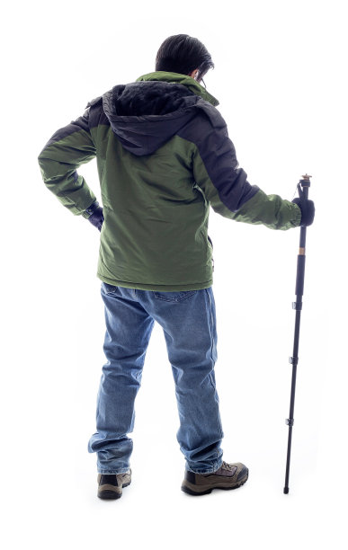 登山者或徒步旅行者看着白色的背景图片下载