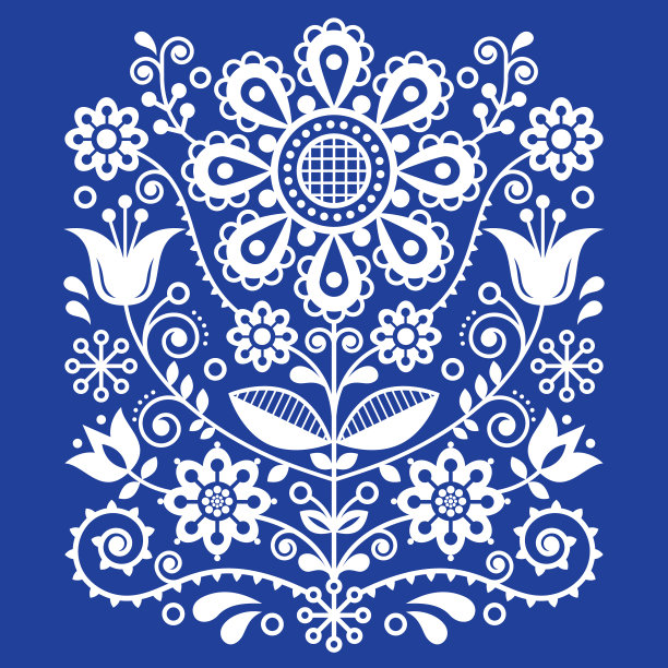 北欧矢量民间艺术图案，花卉复古装饰设计，北欧风情民族装饰图片下载