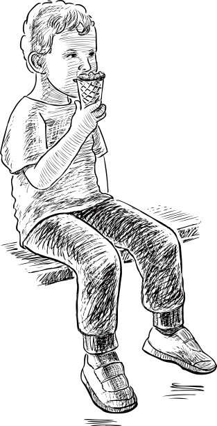 一个小男孩吃冰淇淋的素描图片下载