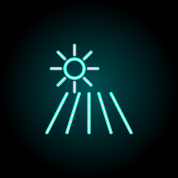 字段下的太阳轮廓图标。霓虹风格图标中的生态元素。简单的图标为网站，网页设计，移动应用程序，信息图形图片下载