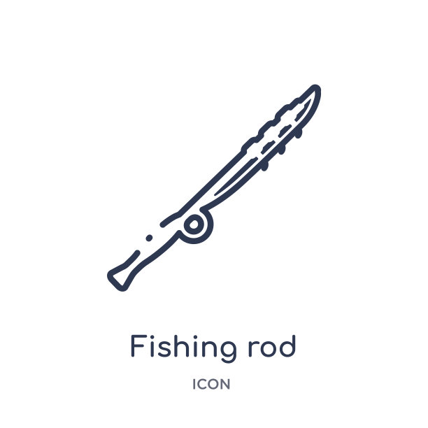 线性钓鱼竿图标从露营大纲收集。细线钓鱼杆矢量隔离在白色背景上。鱼竿潮流插画图片下载