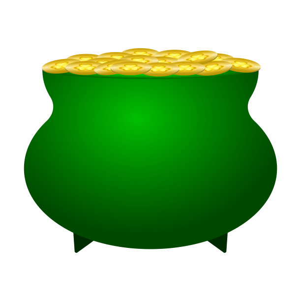 白色背景上有三叶草图案的一罐硬币图片下载