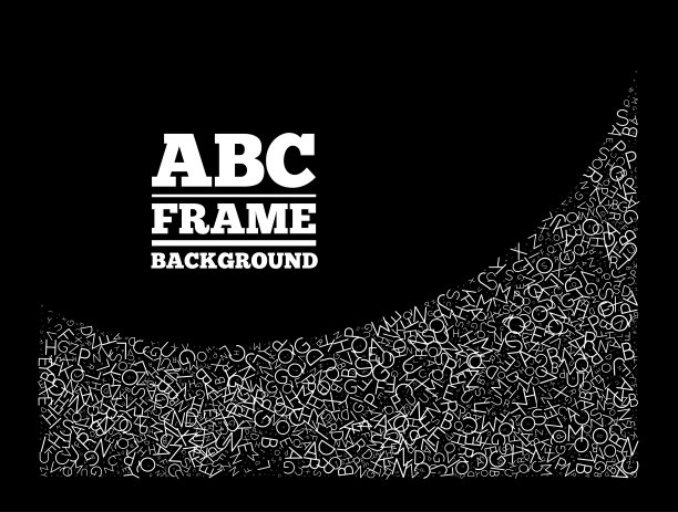 由不同大小的字母组成的框架。黑色背景上的ABC文本框架向量设计图片下载
