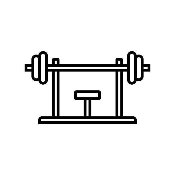 卧推锻炼图标。健身房胸肌锻炼用健身器材。简单单线矢量图。图片下载