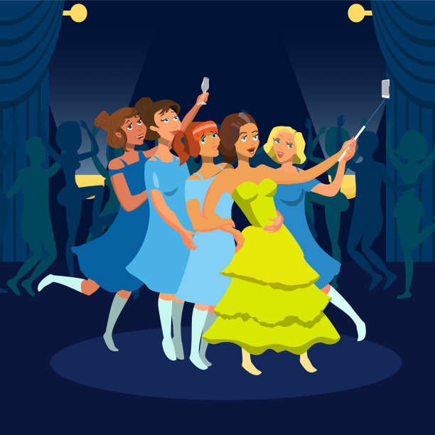 年轻女孩自拍卡通插画图片下载