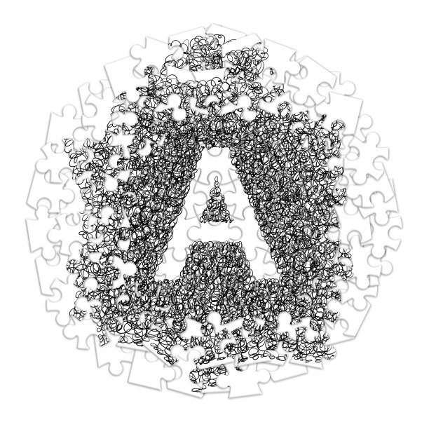 字母A.手绘字体与图形笔在白色的背景在拼图形状图片下载