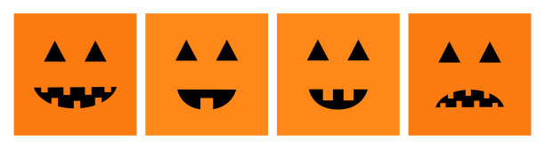 万圣节快乐南瓜套装行。有趣的令人毛骨悚然的笑脸。可爱的卡通宝宝。贺卡。孤立。白色背景。平面设计。图片下载