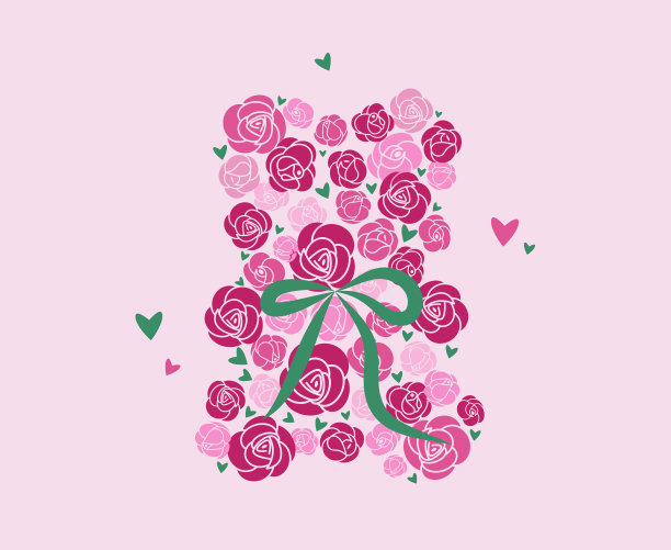 玫瑰玩具熊。束玫瑰图片下载