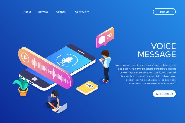 等距语音信息概念。人们用手机或笔记本电脑收听音频信息。可以用于网页横幅，信息图表，英雄图像。图片下载