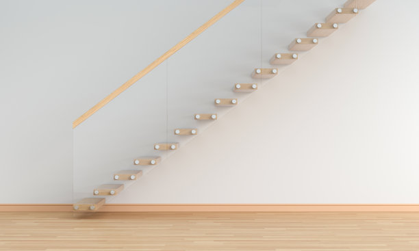 带有楼梯的白色空房间，3D渲染图片下载