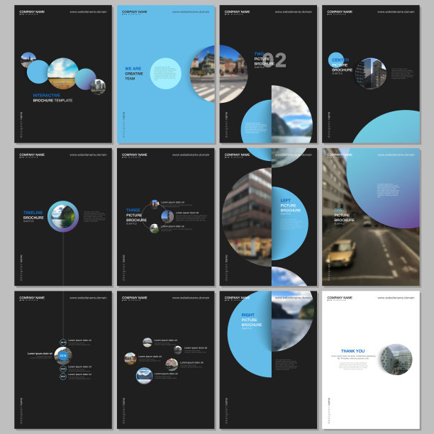 最小的手册模板与彩色渐变形状，圆形，黑色背景上的圆形元素。封面设计模板的传单，传单，小册子，报告，演示，广告，杂志图片下载