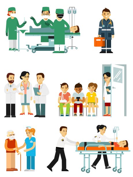 组医生和病人在不同的情况下。图片下载
