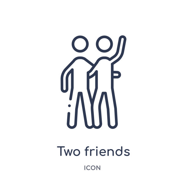 线性两个朋友图标从行为大纲集合。细线两个朋友矢量孤立在白色背景上。两个朋友的潮流插画图片下载