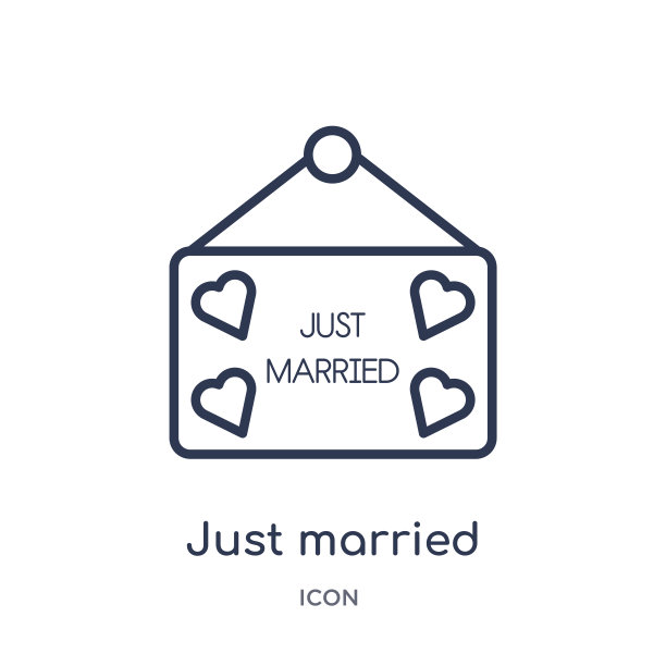 线性刚结婚的图标从生日聚会大纲收集。细线只是结婚矢量孤立的白色背景。刚刚结婚的时尚插画图片下载