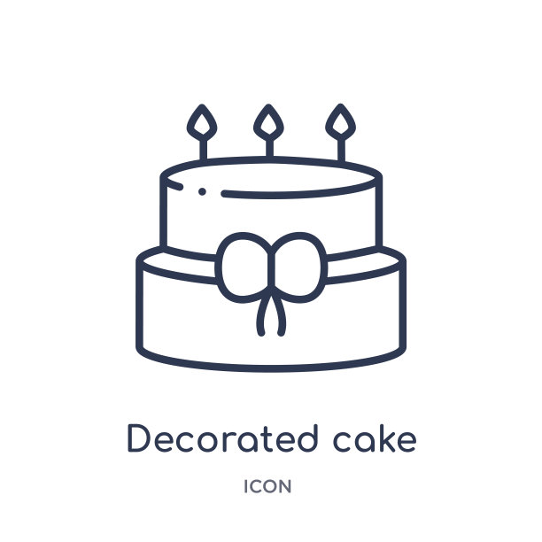 线性装饰蛋糕图标从小酒馆和餐厅轮廓收集。细线装饰蛋糕矢量孤立在白色的背景。装饰蛋糕时尚插画图片下载