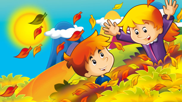 卡通的快乐和有趣的场景与孩子们在公园里玩耍图片下载