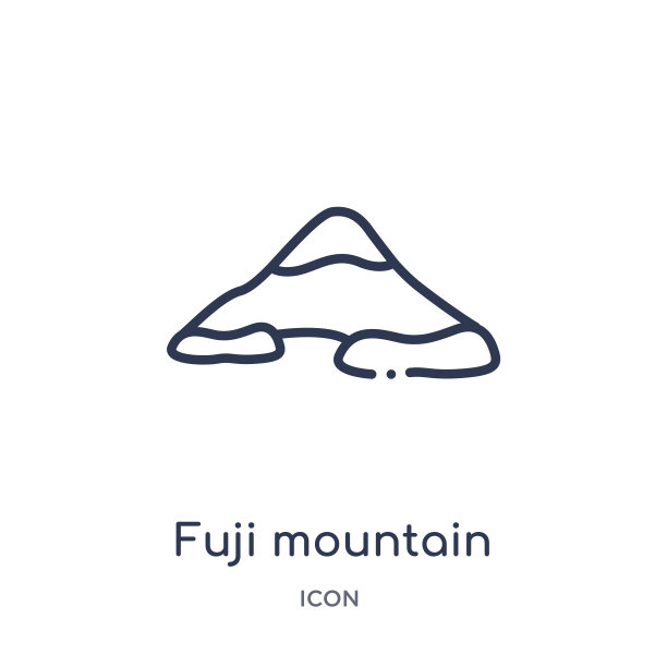 线性富士山图标从建筑物轮廓收集。薄线富士山矢量孤立在白色背景。富士山时尚插画图片下载