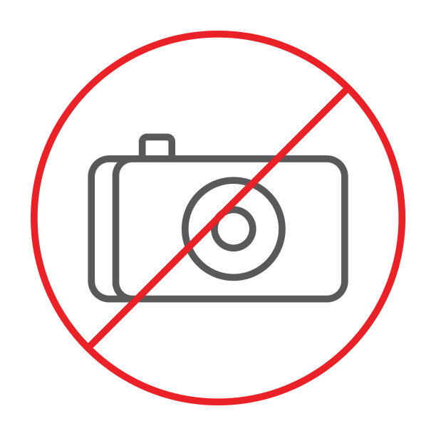 无照片细线图标，禁止和禁止，无摄像头标志，矢量图形，白色背景上的线性图案。图片下载